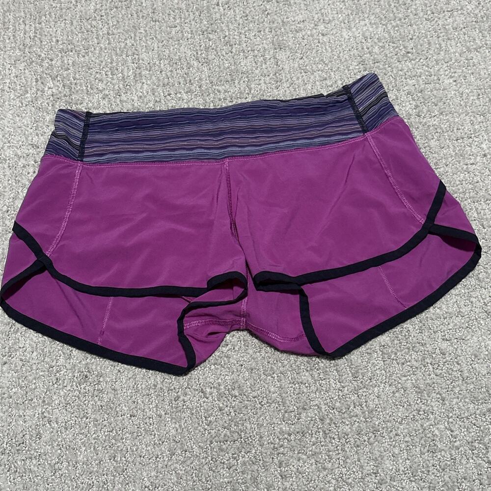 Lululemon Speed Shorts 3” Magenta Purple Space Dye Striped Waistband - Size 6